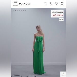 MANGO Capsule Collection Green Draped Panel Dress with Bow (Size 6 / Medium)